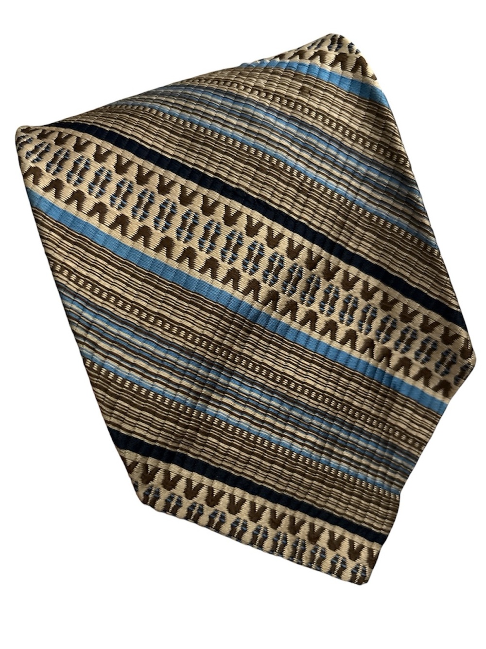 Christian Dior Patterned Silk Tie in Beige, Blue & Black Vintage